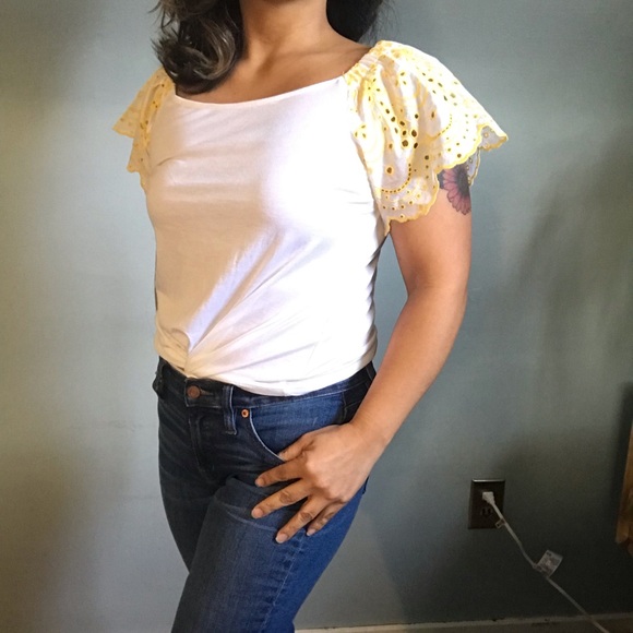 LOFT XS eyelet flutter sleeve top - Picture 1 of 5